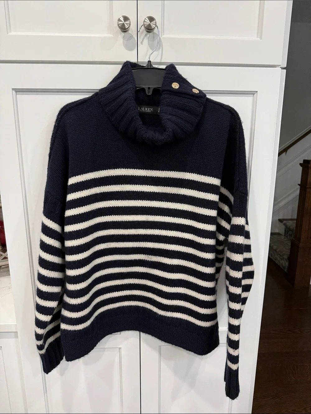 Lauren Ralph Lauren Striped Wool-Blend Turtleneck Sweater MSRP $245